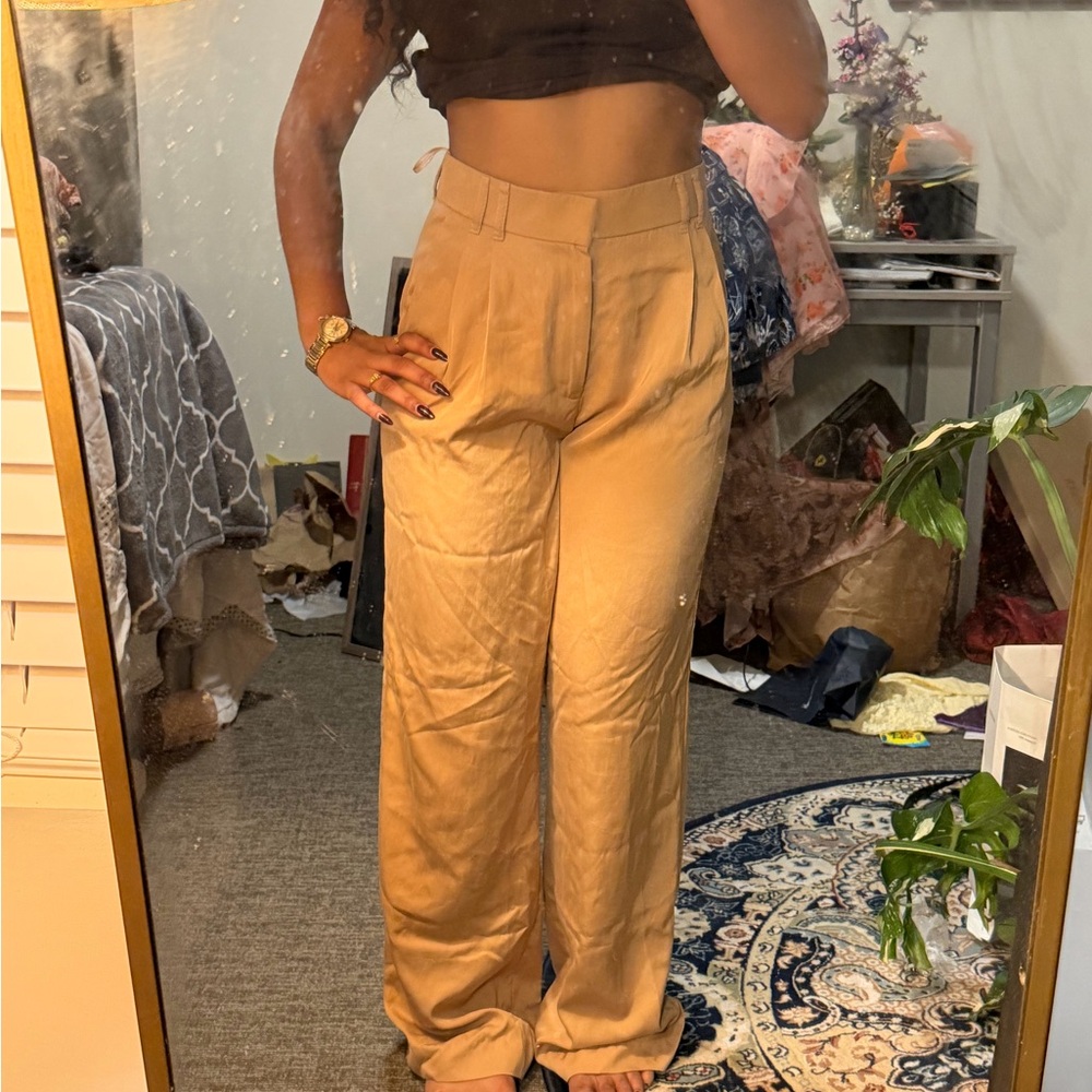 Zara High-Rise Wide Leg Trouser Pants in Camel